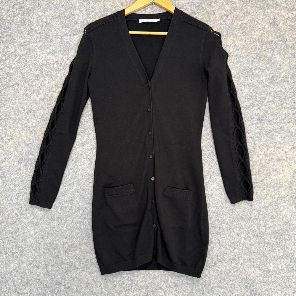 Anne Fontaine Rachel Long Cardigan Sweater Womens Small (36) Wool Blend Black